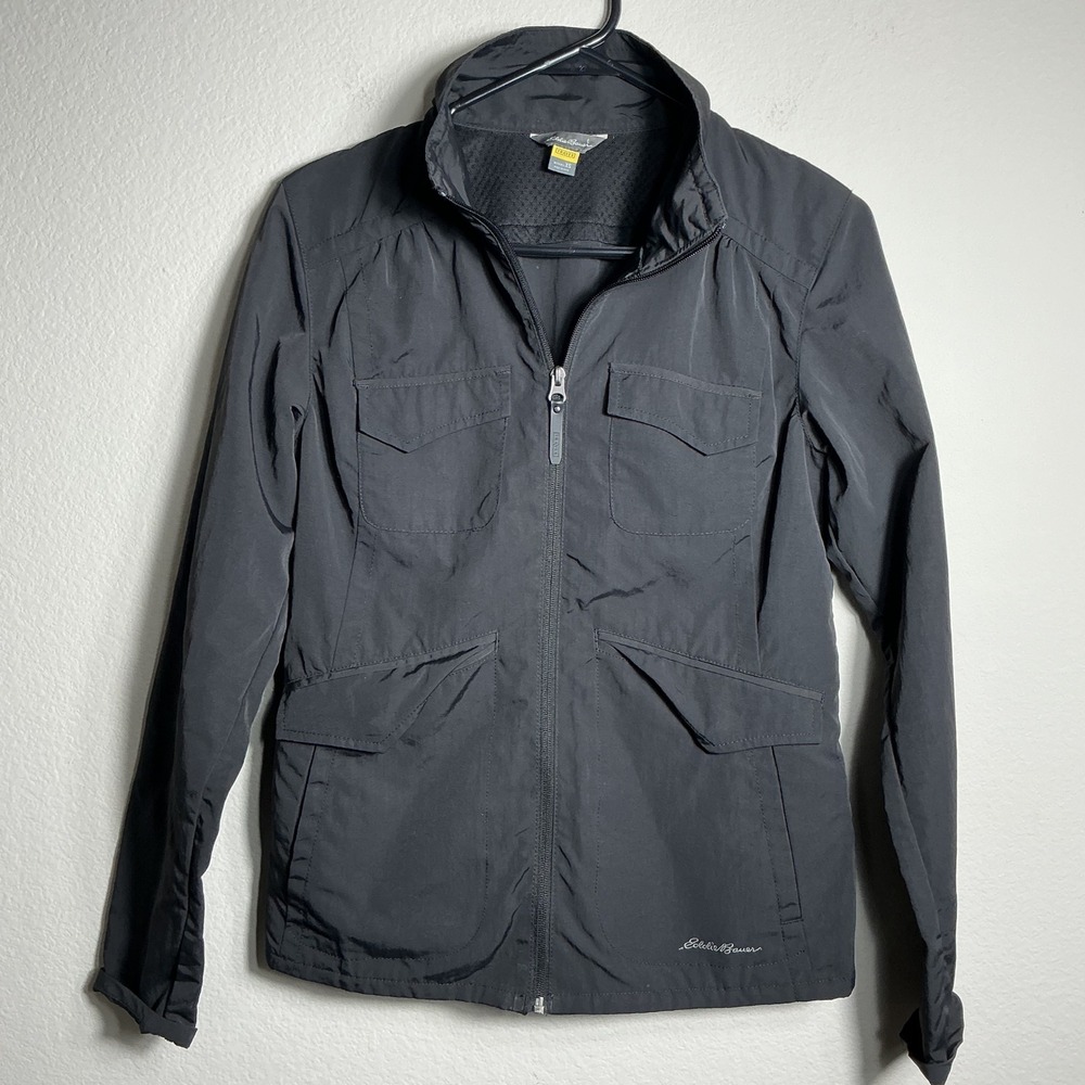 Eddie Bauer Travex Jacket Womens XS Black Full Zip Utility Lightweight Outdoor